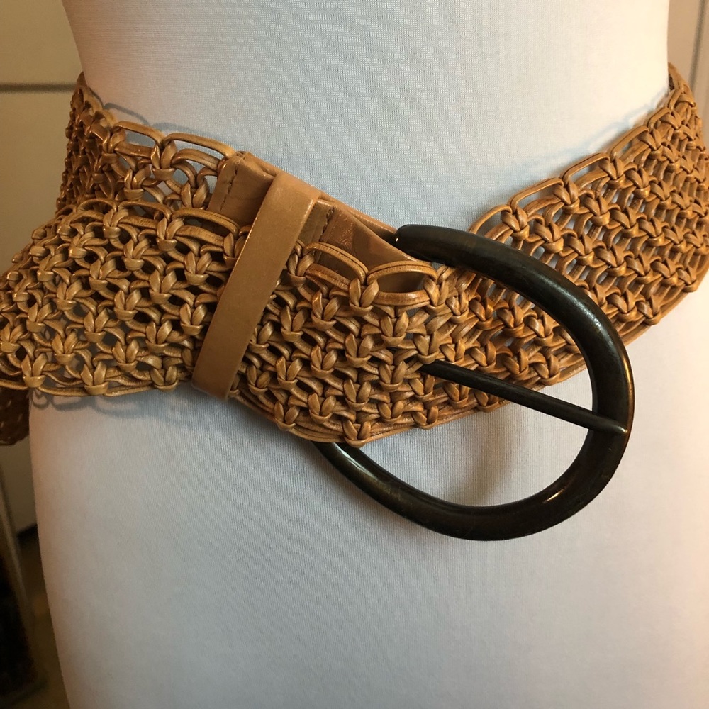 Suzi Roher braided leather belt- pewter buckle - L